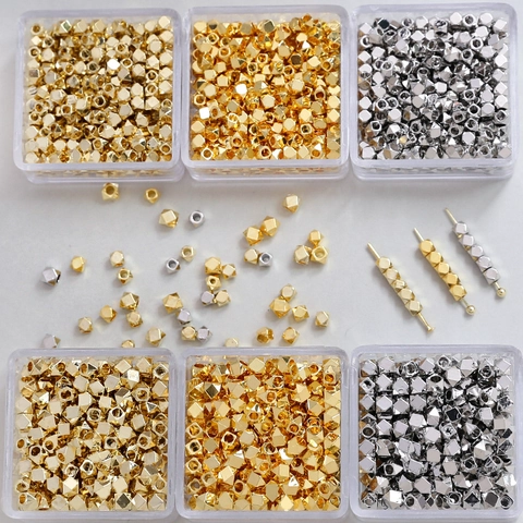 14K Gold Plated Copper Faceted Square Spacer Beads For DIY Handcrafted Necklace Bracelet Earring Jewelry Making Accessories