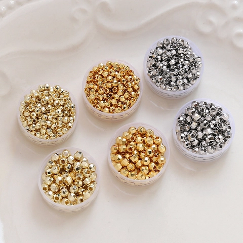 Cuentas Espaciadoras de Cobre Facetadas Bañadas en Oro de 14K 18K Corte Láser Cuentas de Metal Redondas para DIY Pulsera Collar Fabricación de Joyería