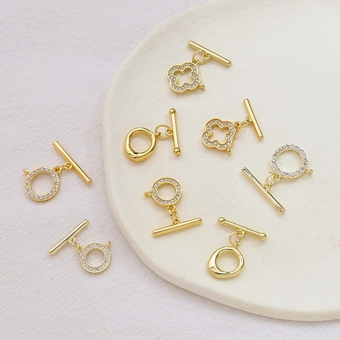 14K Vergoldete DIY Knebelverschlüsse Rund Kleeblatt Unregelmäßig Kupfer OT Schnallen Strass Verbinder Für Schmuckherstellung