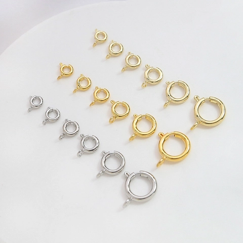 Cierres de Anillo de Resorte Accesorios para Joyería Chapado en Oro 14K 18K Cobre Conectores Redondos para Pulseras Collares DIY