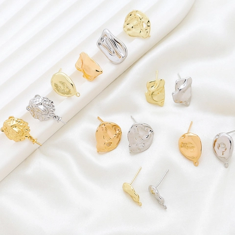 DIY Copper Gold Plated Baroque Style Earring Findings For Jewelry Making Irregular Geometric Lion Head Earring Post Accessories