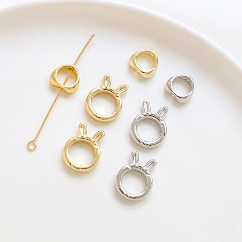 Copper Gold Plated Color Preserving Heart Rabbit Bead Rings Spacer Connectors DIY Handmade Jewelry Bracelet Necklace Accessories