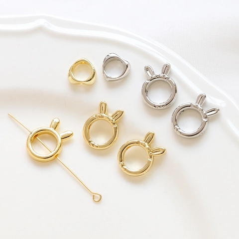 Copper Gold Plated Color Preserving Heart Rabbit Bead Rings Spacer Connectors DIY Handmade Jewelry Bracelet Necklace Accessories