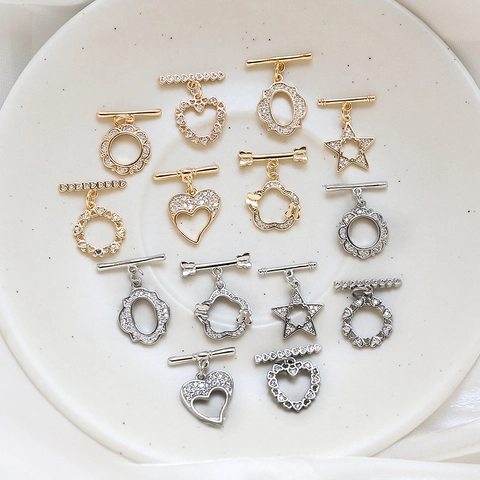 Gold Silver Plated Copper Zirconia Heart Star Toggle Clasp OT Connector Findings For DIY Necklace Bracelet Jewelry Making Accessories