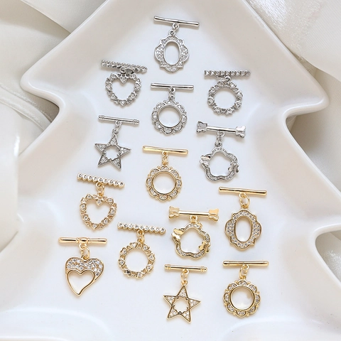Gold Silver Plated Copper Zirconia Heart Star Toggle Clasp OT Connector Findings For DIY Necklace Bracelet Jewelry Making Accessories