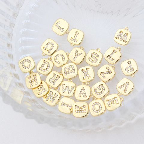 Alphabet Quadrat Anhänger Ohne Kette Kupfer Zirkonia Eingelegt Initialen Charm Für Halskette Armband DIY Zubehör Gold