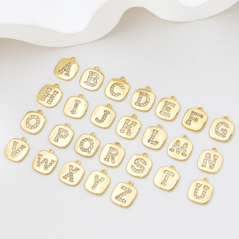 Alphabet Quadrat Anhänger Ohne Kette Kupfer Zirkonia Eingelegt Initialen Charm Für Halskette Armband DIY Zubehör Gold