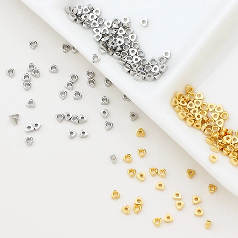 18K Gold Plated Copper Triangle Spacer Beads Geometric Smooth Round Edge Loose Beads For DIY Necklace Bracelet Jewelry Making