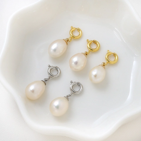 DIY Natural Freshwater Pearl Pendant With Gold Plated Copper Spring Ring Clasp Waterdrop Baroque Style Accessory Finding