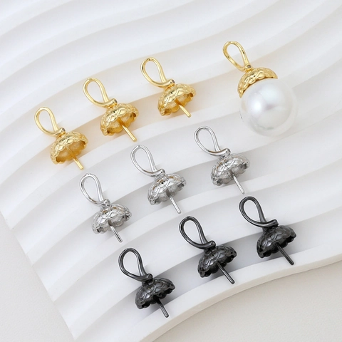 DIY Jewelry Making Pendant Cap Real Gold Plated Copper Acorn Texture Artificial Pearl Holder For Necklace Bracelet Women Handmade Jewelry