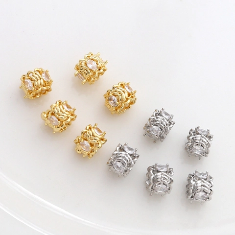 Perles d'Espacement en Cuivre Plaqué Or 18K avec Large Trou et Zircone Cubique Perles Creuses Cylindriques pour Bijoux DIY