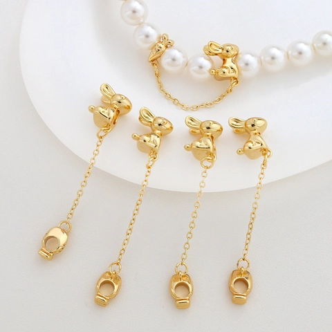 Luxury Gold Plated Copper Rabbit Pendant Safety Chain DIY Bracelet Necklace Jewelry Making Finding Connector Charm Women