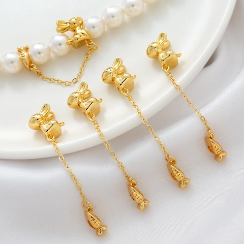 Luxury Gold Plated Copper Rabbit Pendant Safety Chain DIY Bracelet Necklace Jewelry Making Finding Connector Charm Women