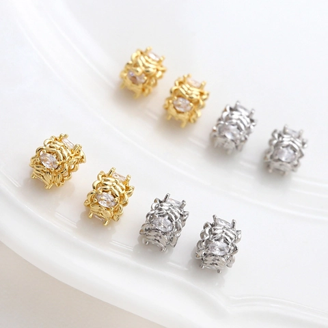Perles d'Espacement en Cuivre Plaqué Or 18K avec Large Trou et Zircone Cubique Perles Creuses Cylindriques pour Bijoux DIY
