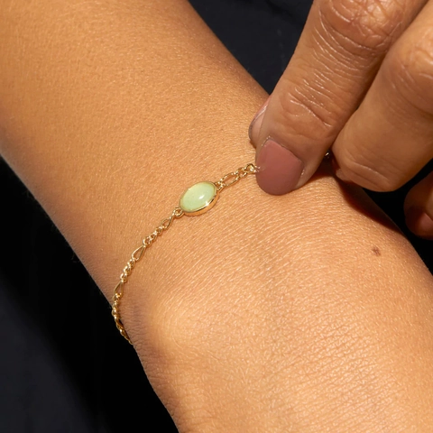 Minimalist Figaro Chain Bracelet Natural Green Aventurine Stone Copper Pendant Titanium Steel Adjustable Retro Women