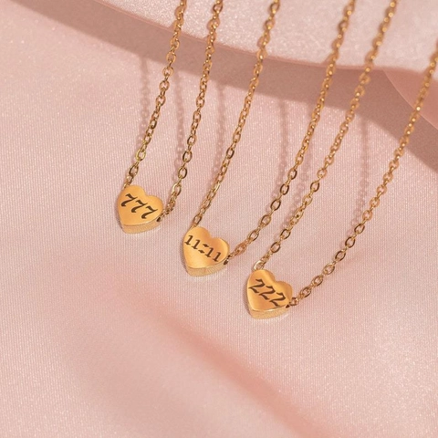 Stainless Steel Heart Pendant Necklace Gold Plated Angel Number Lucky Choker For Women Fashion Jewelry