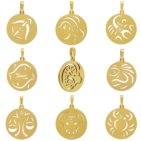 Zodiac Sign Necklace Stainless Steel 18K Gold Plated Hollow Round Pendant Constellation Medallion Jewelry Women