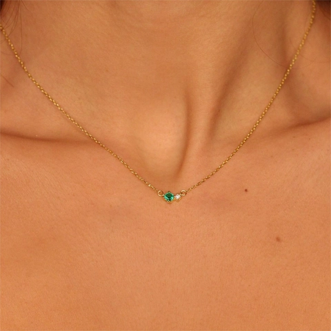 Birthstone Necklace Stainless Steel 18K Gold Plated Round Zircon Pendant Elegant Retro Jewelry Gift For Women