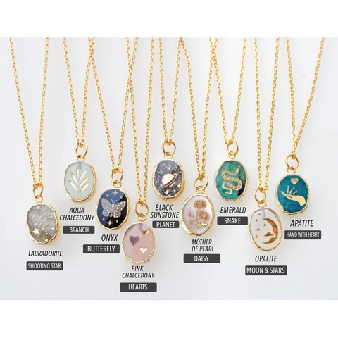 Pendant Necklace Copper Natural Stone 14K Gold Plated Butterfly Star Moon Heart Flower Vintage Dainty Jewelry For Women