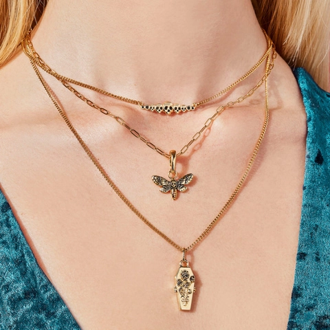 Gothic Coffin Locket Necklace Openable Copper Rose Flower Skeleton Halloween Punk Hip Hop Jewelry For Women Men
