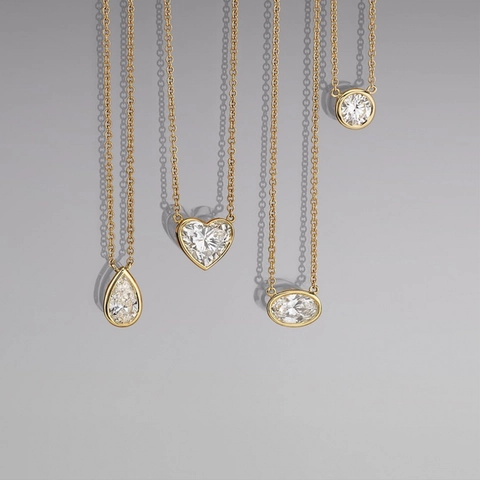 Collana Con Pendente Minimalista Rame Placcato Oro 14K Zircone Geometrico Cuore Tondo Pera Marquise Stella Stile Donna