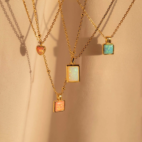 Herzanhänger Halskette Gold Kupfer Weiß Rosa Blau Opal Eingelegte Zirkon Mode Elegante Schmuck Charme Geschenk Frauen