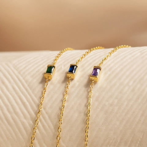 Minimalistisches Rechteck Geburtsstein Halskette Armband Edelstahl 18K Vergoldet Vintage Elegante Schmuck Frauen