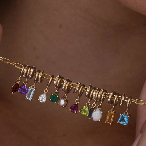 18K Gold Plated Copper Birthstone Pendant For Women Vintage Zirconia Gemstone Necklace Pendant Accessory Daily Jewelry Gift