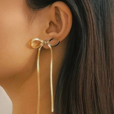 Bowknot Tassel Earrings Stainless Steel Snake Chain Dangle Drop Minimalist Niche Design Fashion Jewelry For Women