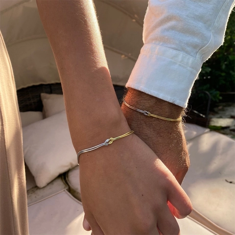 Minimalistische Roestvrijstalen Armband Met Liefdesknoop Dubbele Slangenketting Voor Dames Goud Zilver Mode Sieraden Cadeau