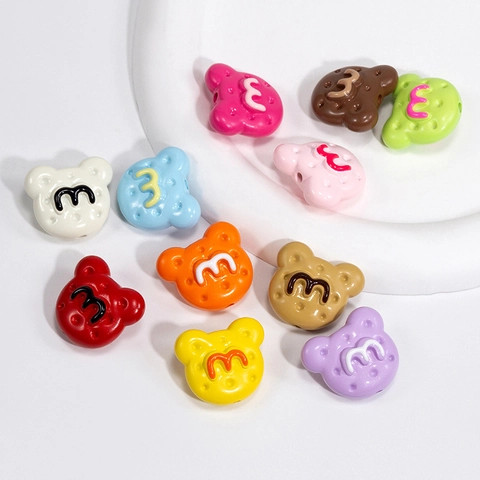 Perles Lettres Ours en Acrylique Colorées Forme de Biscuit Accessoires Bijoux DIY pour Collier Bracelet Porte-clés