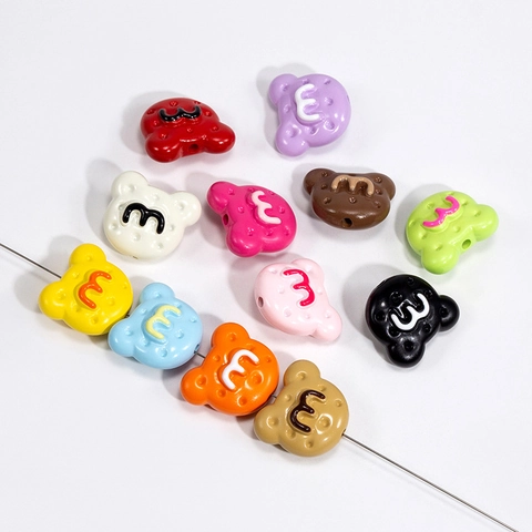 Perles Lettres Ours en Acrylique Colorées Forme de Biscuit Accessoires Bijoux DIY pour Collier Bracelet Porte-clés