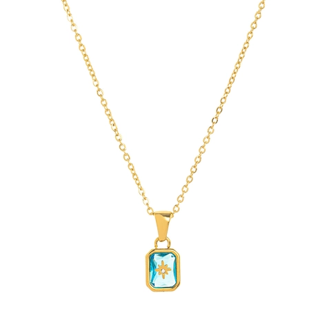Vintage 18K Vergoldet Edelstahl Polarstern Geburtsstein Anhänger Halskette Rechteck Kristall Stern Schmuck Damen Geschenk