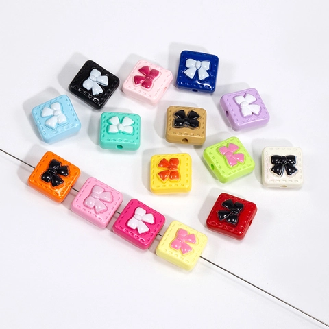 Acrylic Square Bow Beads Stereoscopic DIY Jewelry Making Accessories For Phone Chain Keychain Craft Beads