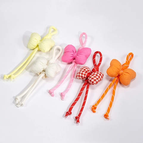 Handmade Fabric Bowknot Phone Lanyard Multicolor Checkered Polka Dot Pattern Bag Charm Versatile Strap Accessory For Women