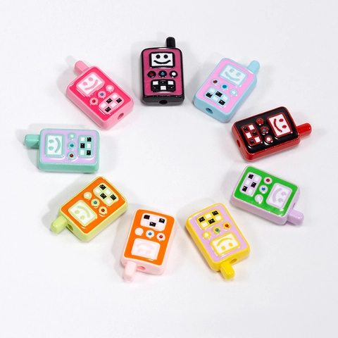 Perline in Acrilico a Forma di Cellulare Retrò Cartoon Faccina Sorridente DIY Creazione Gioielli Accessori Braccialetti