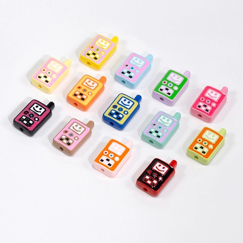 Perline in Acrilico a Forma di Cellulare Retrò Cartoon Faccina Sorridente DIY Creazione Gioielli Accessori Braccialetti