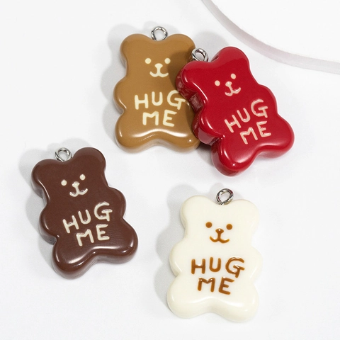 Cartoon Bear Charms Acrylic 3D Animal Pendants With Metal Ring For DIY Jewelry Making Keychain Phone Chain Decoration