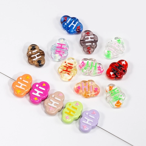 Cloud Shaped Acrylic Beads With Hi Lettering Stars Hearts Print For Cute DIY Jewelry Making Bracelet Phone Chain Accessory
