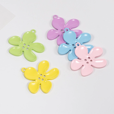 Alloy Flower Pendant Charms Five-Petal Four-Hole Candy Color DIY Jewelry Making Findings Keyring Bag Hanging Accessories