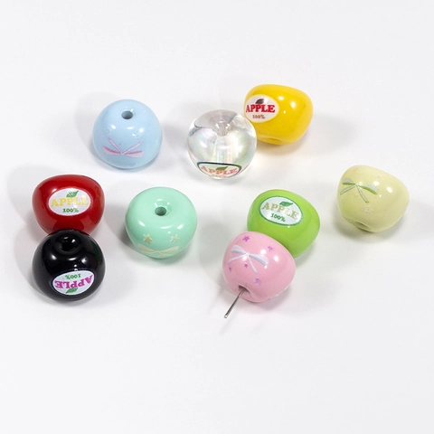 Acrylic Apple Shaped Beads DIY Jewelry Making Colorful Loose Beads For Necklace Bracelet Keychain Phone Chain Accessories