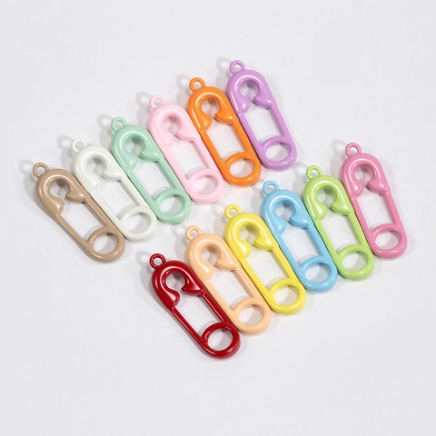 Minimalist Alloy Safety Pin Shape Pendants Colorful Painted Jewelry Findings For DIY Necklace Bracelet Keychain Accessories