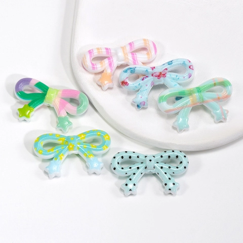 Acryl Ster Strik Losse Kralen DIY Sieraden Maken Voor Telefoonketting Schattige Ruitjes Bloemen Stippen Ster Ontwerp Kralen