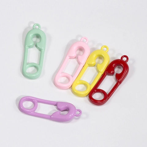Minimalist Alloy Safety Pin Shape Pendants Colorful Painted Jewelry Findings For DIY Necklace Bracelet Keychain Accessories