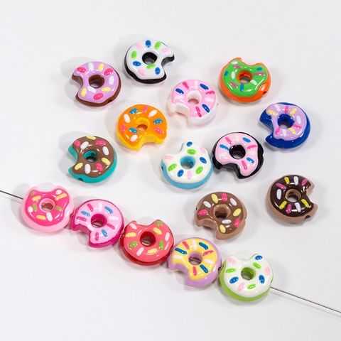 Bunte Acryl Donut Perlen Süße Bemalte Handgefertigte DIY Schmuck Zubehör Lose Perlen Für Telefonkette Schlüsselanhänger