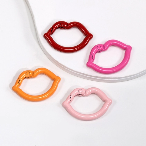 Lip Shaped Alloy Spring Clasp Enamel Jewelry Connector For DIY Keychain Bag Charm Accessories Enamel Baked Paint Spring Ring