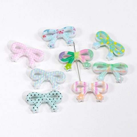 Acryl Ster Strik Losse Kralen DIY Sieraden Maken Voor Telefoonketting Schattige Ruitjes Bloemen Stippen Ster Ontwerp Kralen