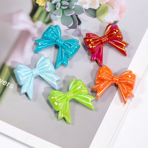 Acrylic Bow Knot Beads Iridescent Aurora Pearlescent Loose Beads For DIY Jewelry Making Keychain Phone Chain Accessory