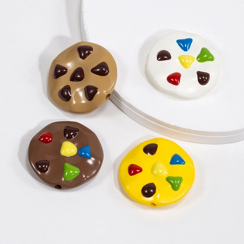 Acrylic Simulation Cookie Beads DIY Jewelry Accessories Round Chocolate Chip Pattern Spacer Beads For Keychain Bracelet Crafting Decor