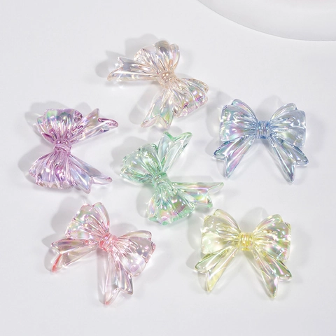 Acrylic Bow Knot Beads Iridescent Aurora Pearlescent Loose Beads For DIY Jewelry Making Keychain Phone Chain Accessory